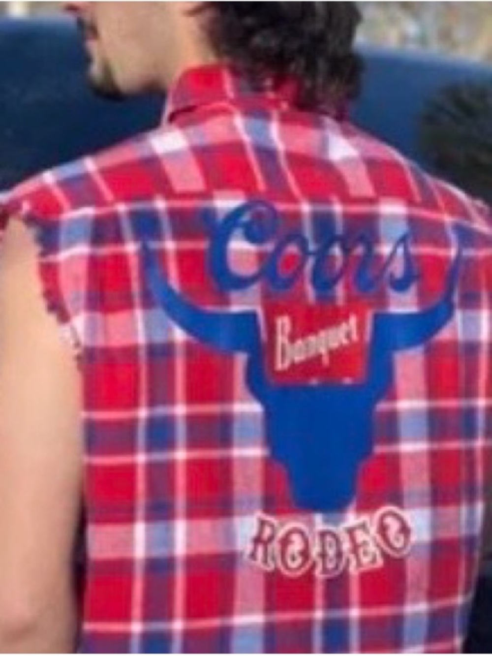 Red Plaid Cutoff Coors Banquet Shirt